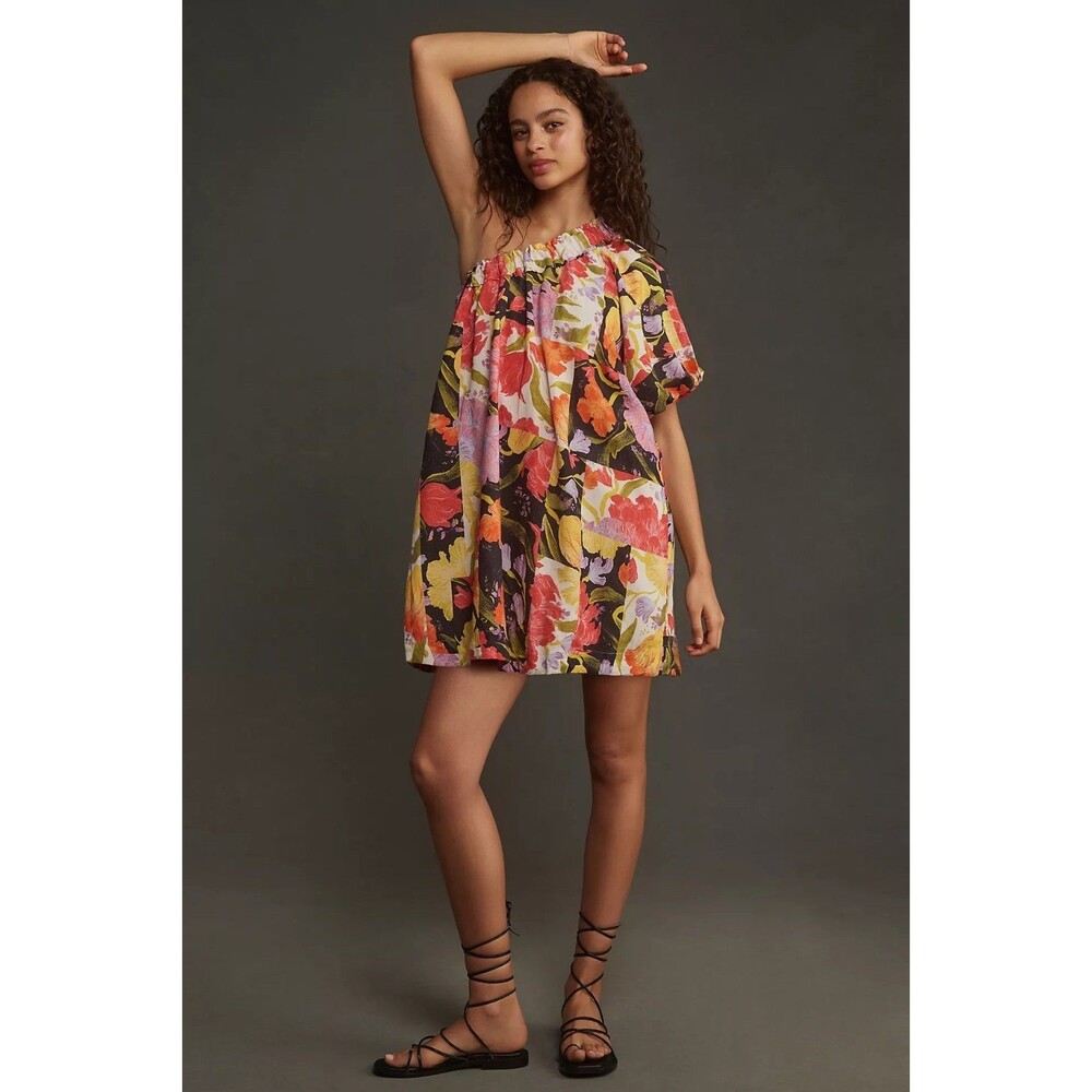 Anthropologie Yukiko Noritake One-Shoulder Mini Shift Dress Floral S 289695